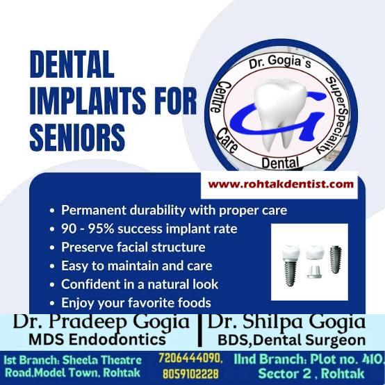 Smiling elderly patient after successful dental implant for seniors at Dr. Gogia’s Super Specialty Dental Care Centre in Rohtak